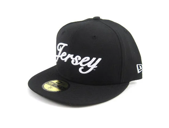 Jersey Script New Era 5950 Fitted Hats (BLACK WHITE)