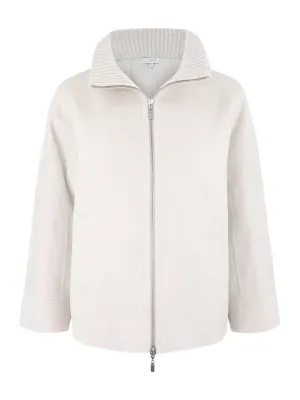 Kinross Cashmere Short Knit Trim Zip Mock Coat in Birch