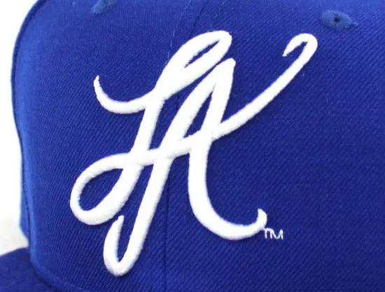 LA Script New Era 9Fifty Snapback Hats (Blue Gray Under Brim)