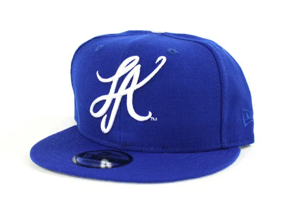 LA Script New Era 9Fifty Snapback Hats (Blue Gray Under Brim)