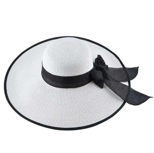 Ladies Large Brim Beach Hat with Black Trim