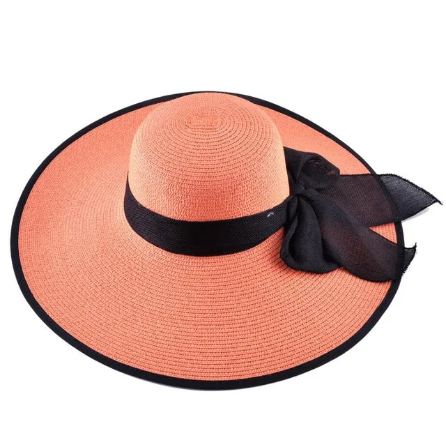 Ladies Large Brim Beach Hat with Black Trim