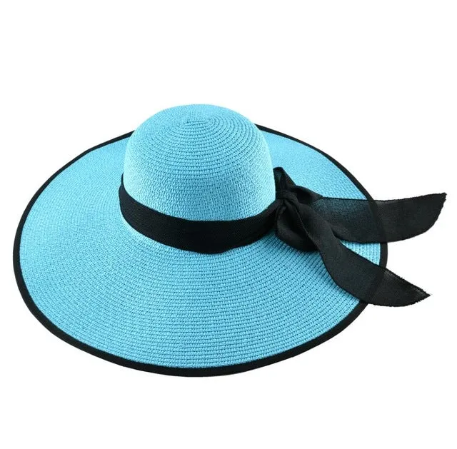 Ladies Large Brim Beach Hat with Black Trim