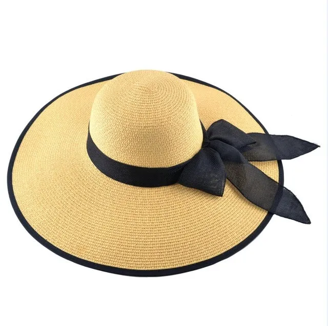 Ladies Large Brim Beach Hat with Black Trim