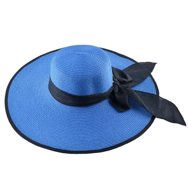 Ladies Large Brim Beach Hat with Black Trim