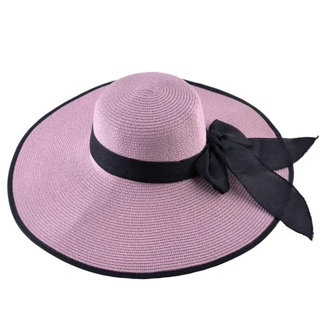 Ladies Large Brim Beach Hat with Black Trim