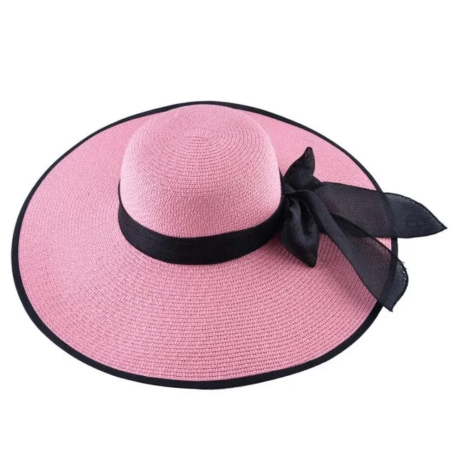 Ladies Large Brim Beach Hat with Black Trim