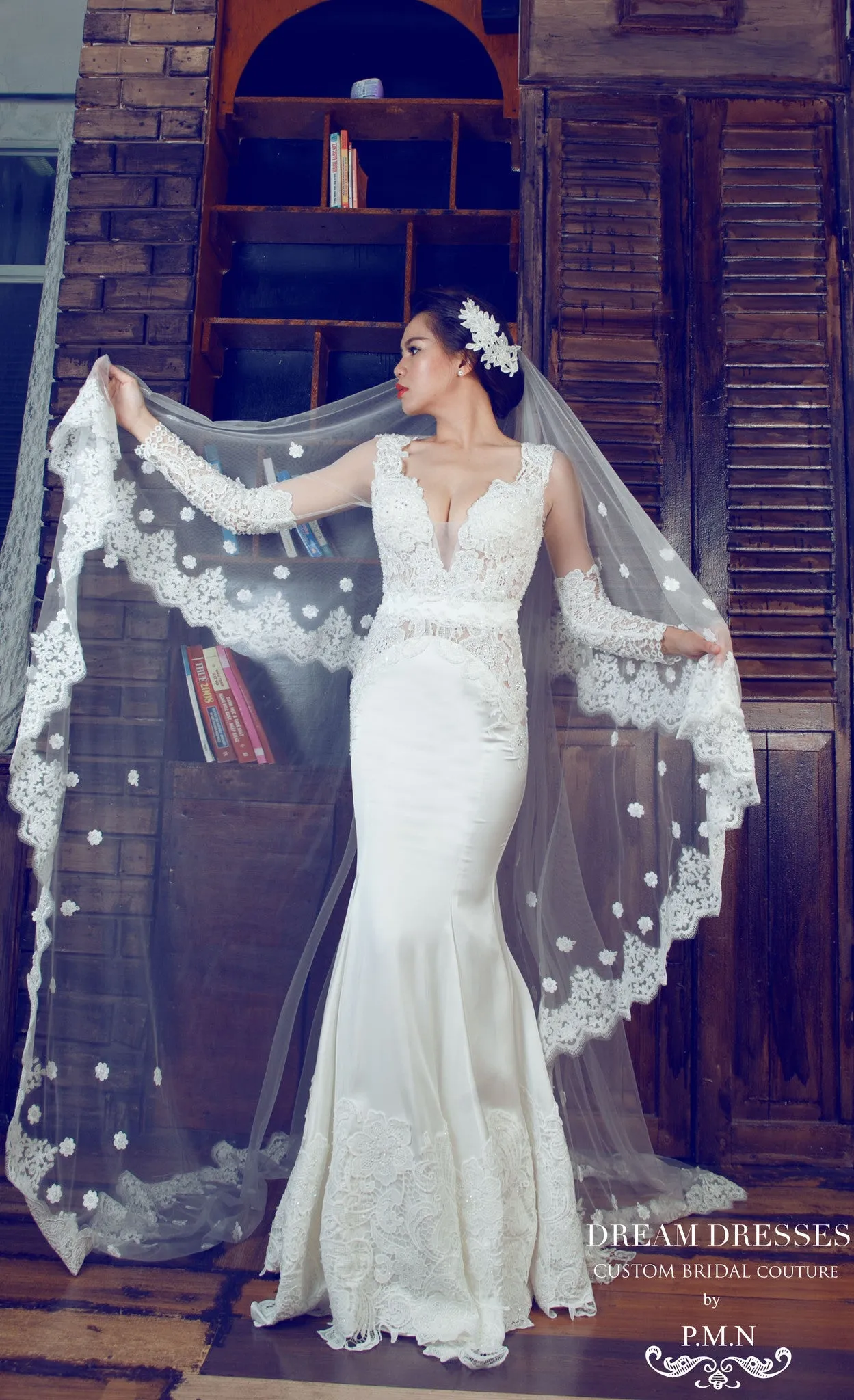 Long Sleeve Silk Wedding Dress (#PB091)