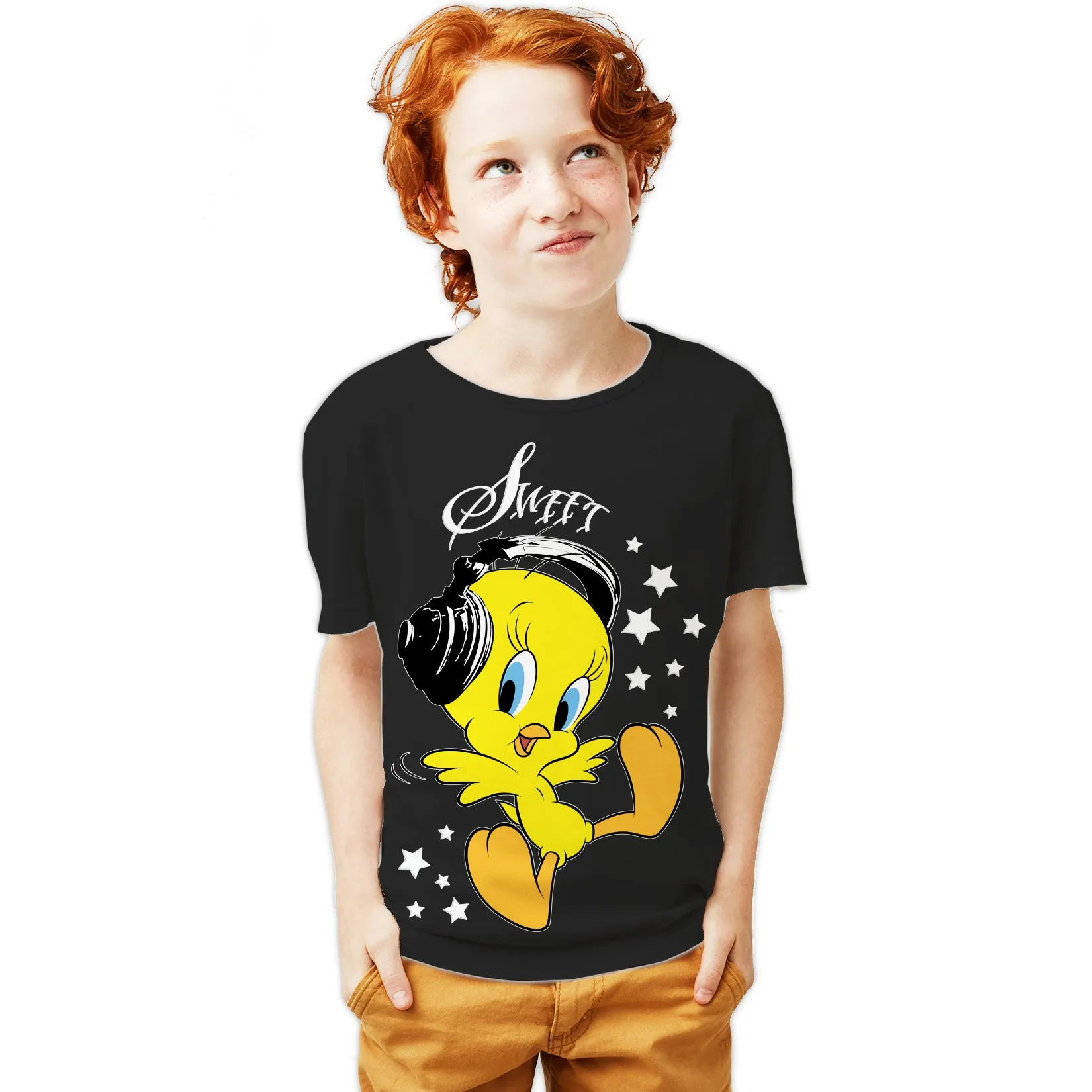 Looney Tunes Tweety Headphones Official Youth T-Shirt