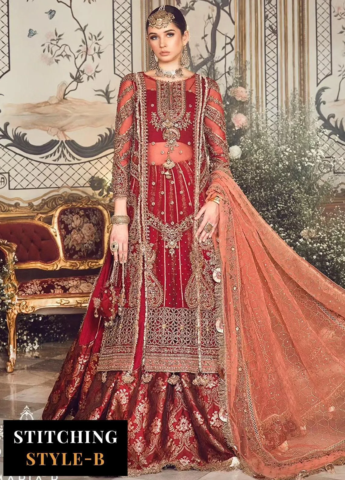 Maria B Mbroidered Collection '23 | Red BD-2708