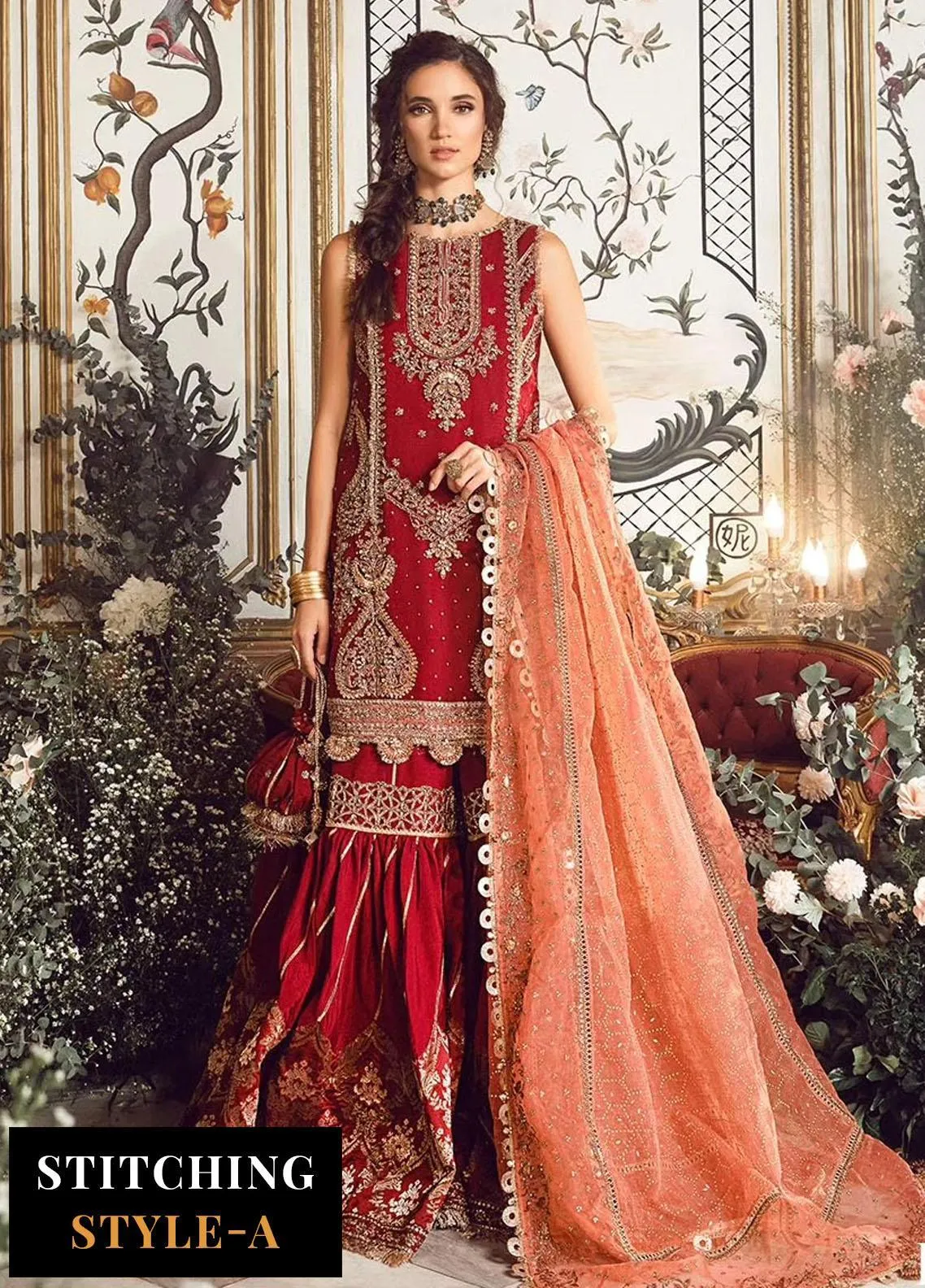 Maria B Mbroidered Collection '23 | Red BD-2708