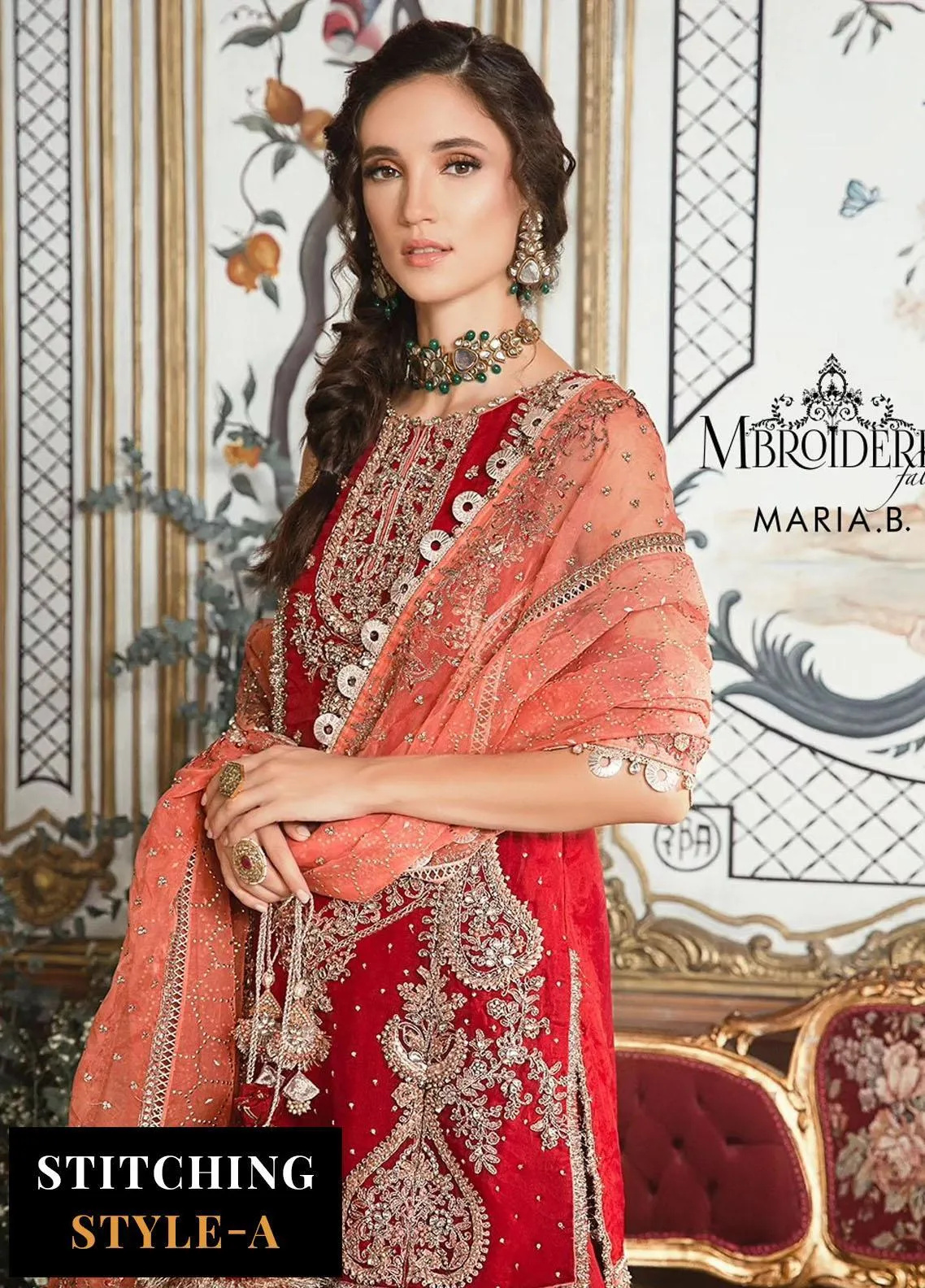 Maria B Mbroidered Collection '23 | Red BD-2708
