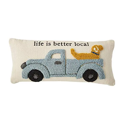 Mud Pie Live is Better Local Farm Truck Hooked Pillow - 18" x 8