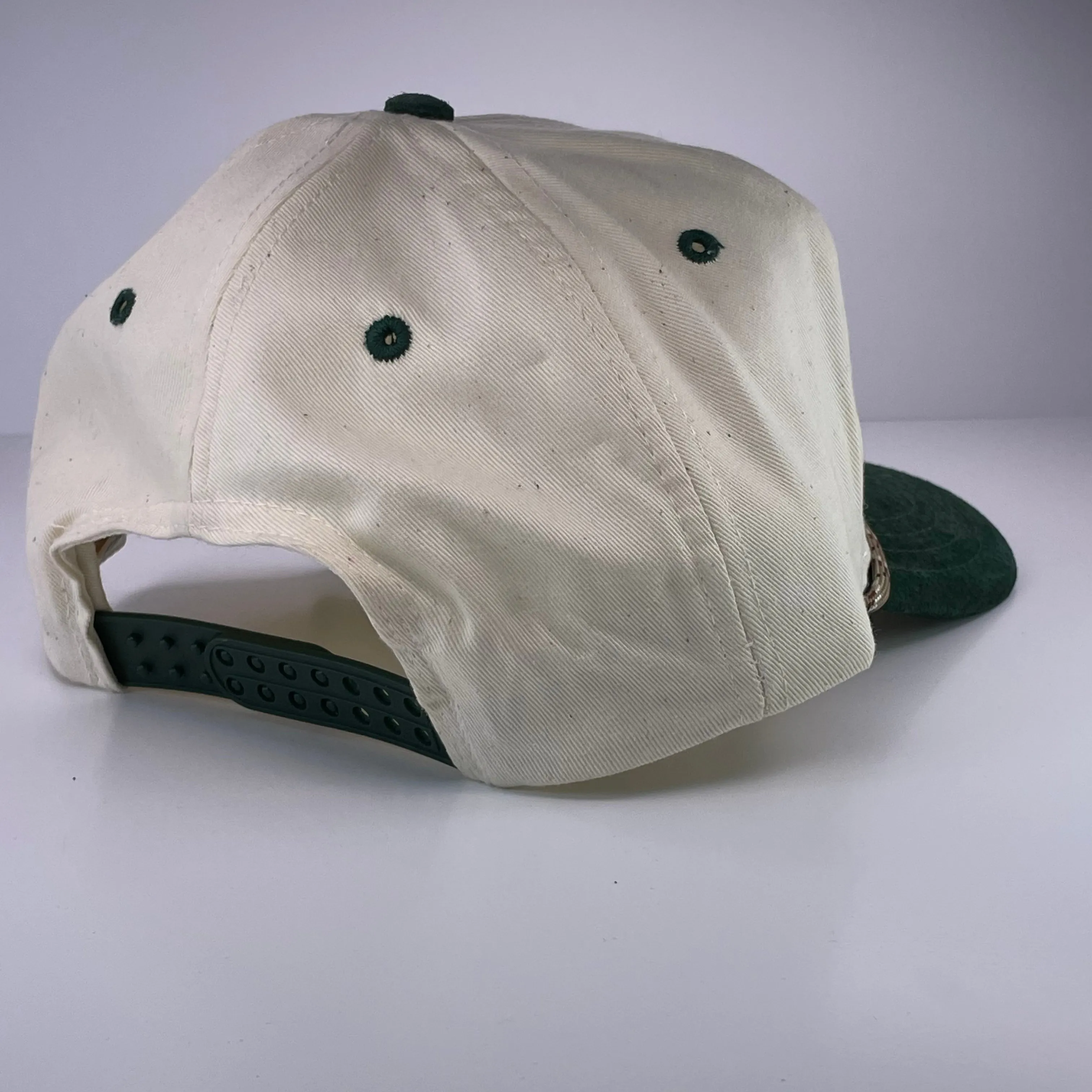 National LAZY DAY Vintage Green Suede Brim Snapback Cap Hat With Rope Custom Embroidered