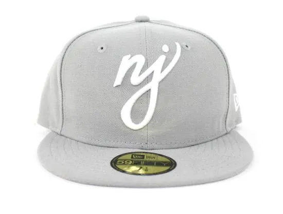 NJ Script New Era 59Fifty Fitted Hats (Gray White Gray Under Brim)