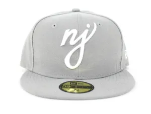NJ Script New Era 59Fifty Fitted Hats (Gray White Gray Under Brim)