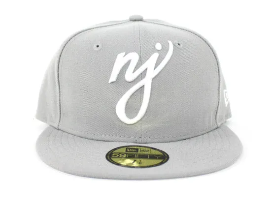 NJ Script New Era 59Fifty Fitted Hats (Gray White Gray Under Brim)