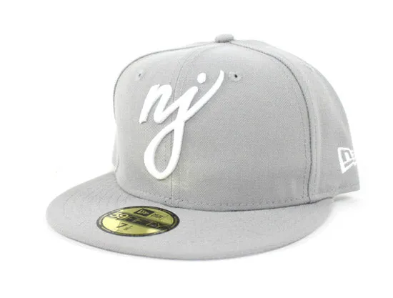 NJ Script New Era 59Fifty Fitted Hats (Gray White Gray Under Brim)