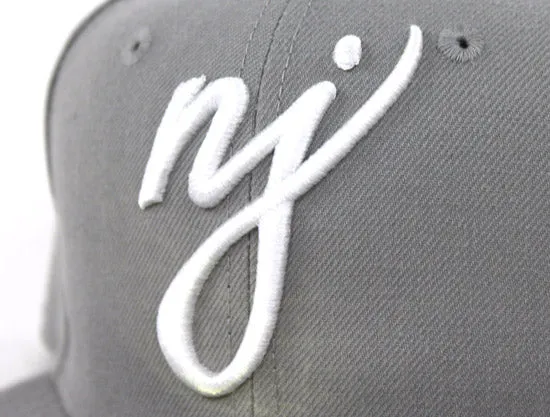 NJ Script New Era 59Fifty Fitted Hats (Gray White Gray Under Brim)