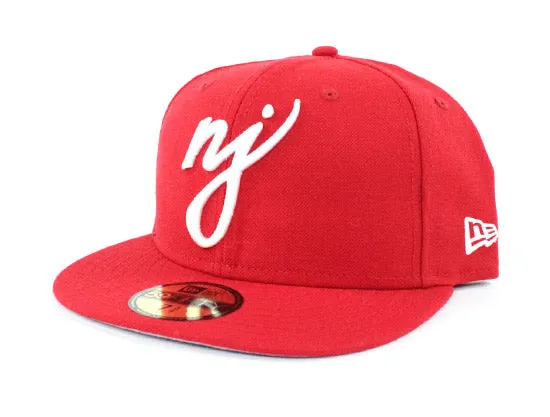 NJ Script New Era 59Fifty Fitted Hats (Red Gray Under Brim)