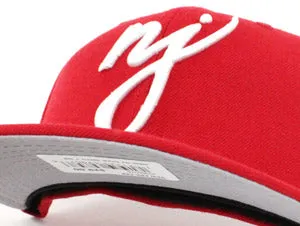 NJ Script New Era 59Fifty Fitted Hats (Red Gray Under Brim)