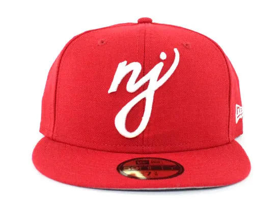 NJ Script New Era 59Fifty Fitted Hats (Red Gray Under Brim)