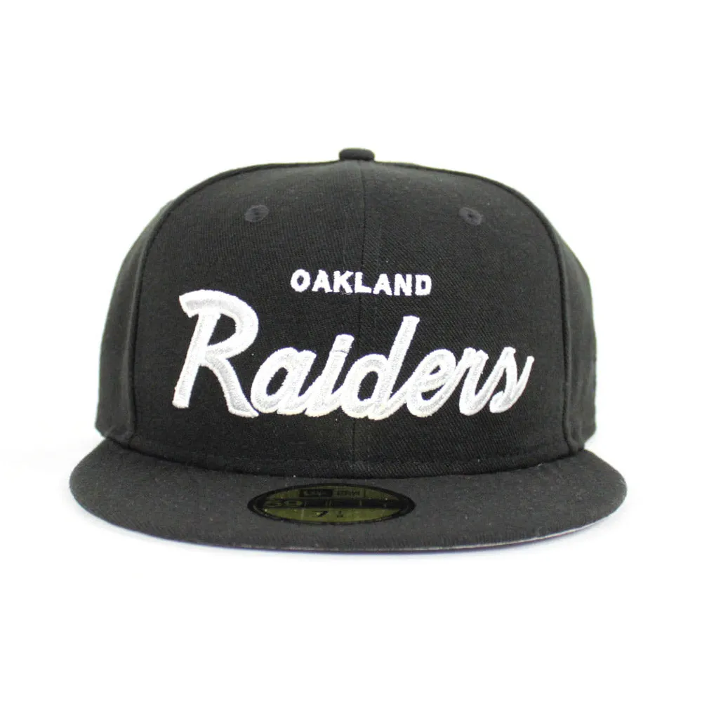 Oakland Raiders Script New Era 59Fifty Fitted Hat (Black Gray Under Brim)