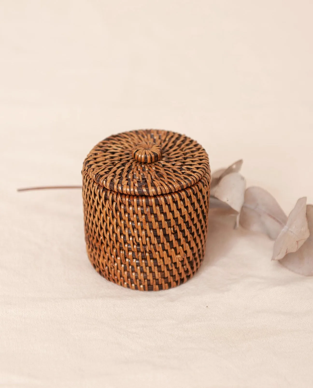 PUTRI Dark Brown Rattan Mini Lidded Pot