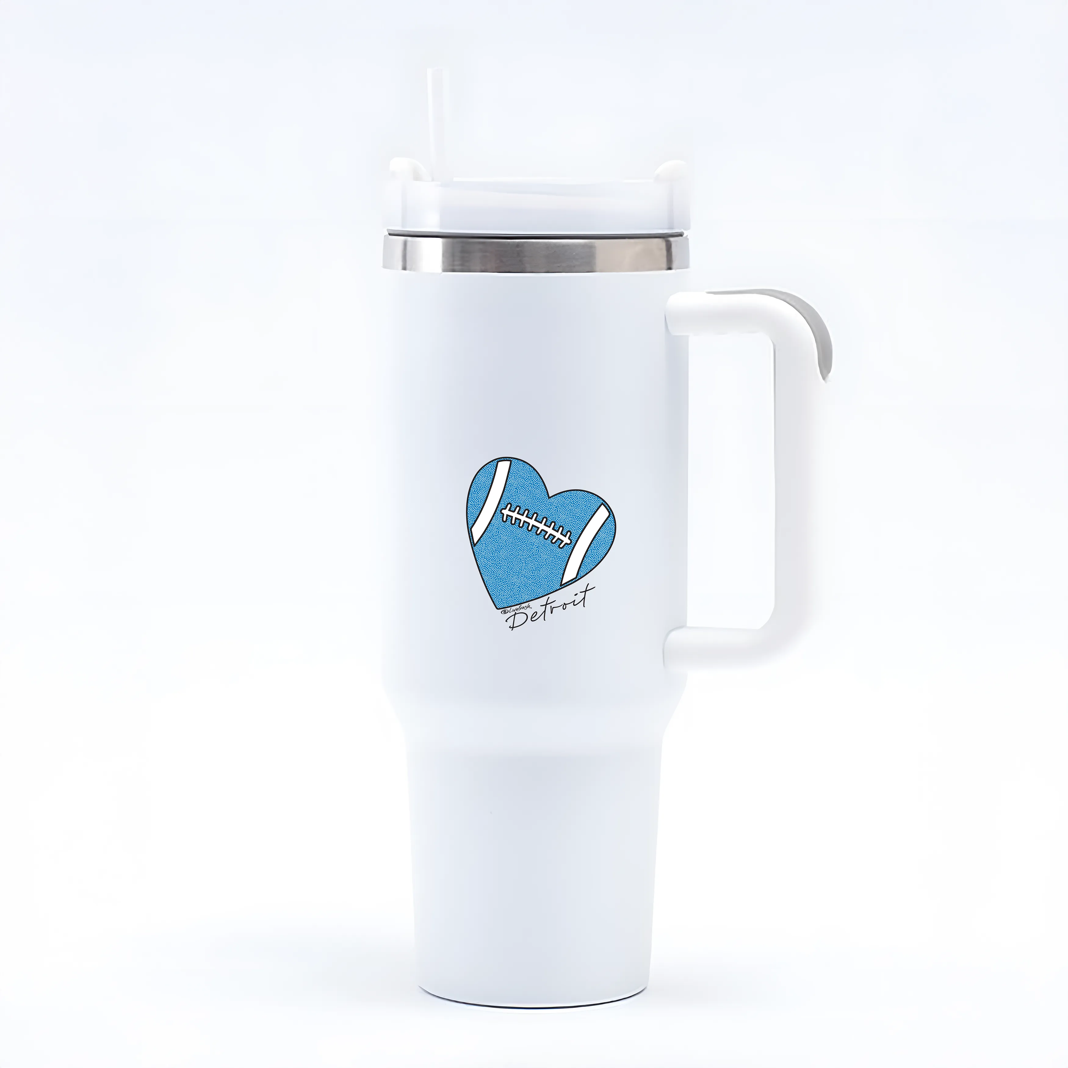 "Love Detroit" 40oz. Stainless Steel Travel Tumbler with Straw and Handle