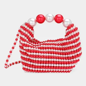 Red & White Pearl Beaded Handbag / Crossbody Bag