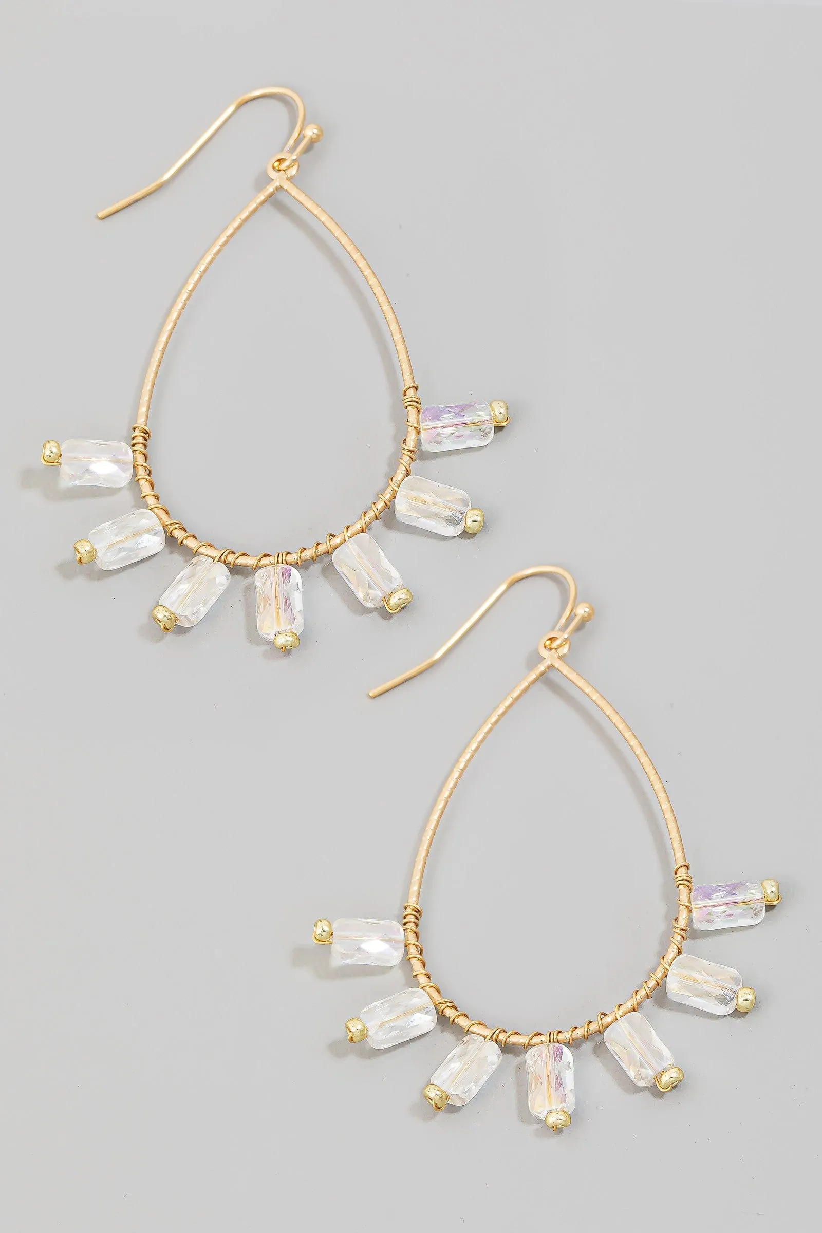 Rhinestone Beaded Tear Dangle Earring In Clear