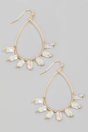 Rhinestone Beaded Tear Dangle Earring In Clear