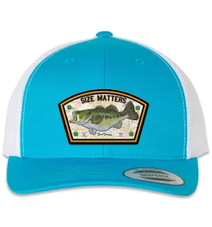 Size Matters Largemouth Bass 6 Panel Trucker Snap Back Hat Turquoise White