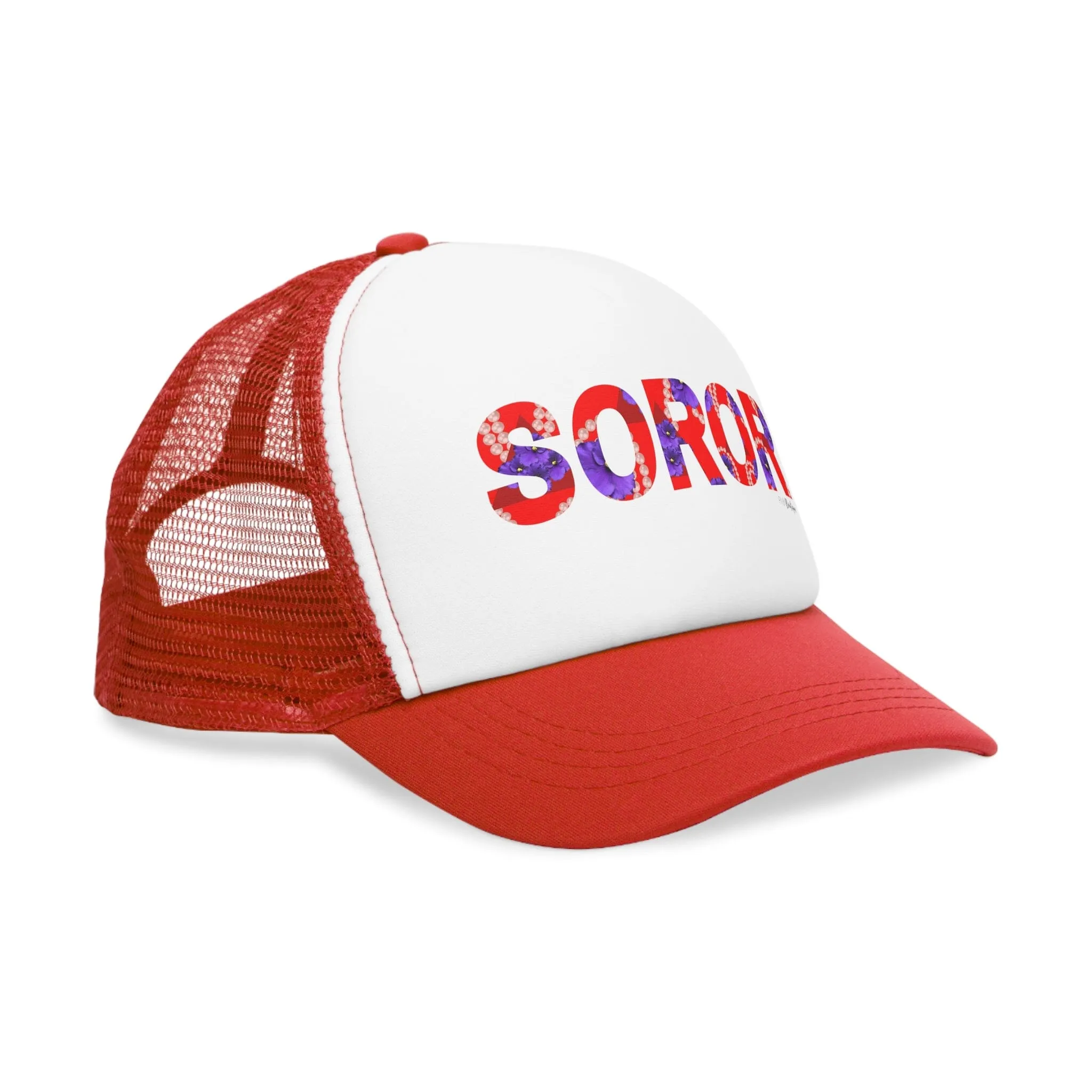 Soror Red and White Trucker Snap Back  Mesh Cap
