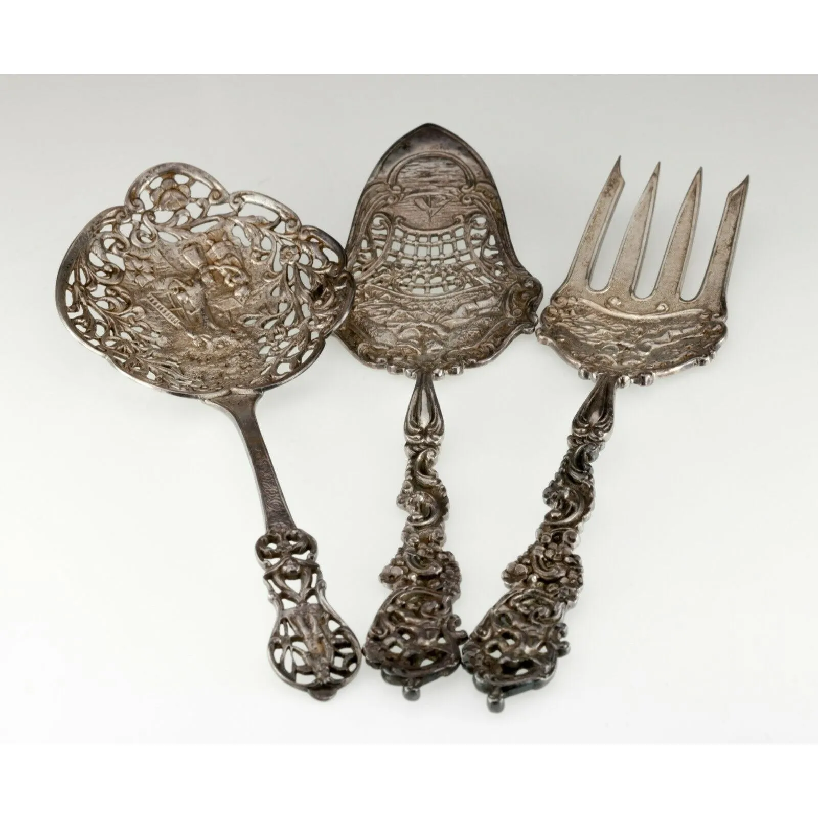 Sterling Silver Vintage Marshall Field Lot of 3 Serving Pieces Ornate