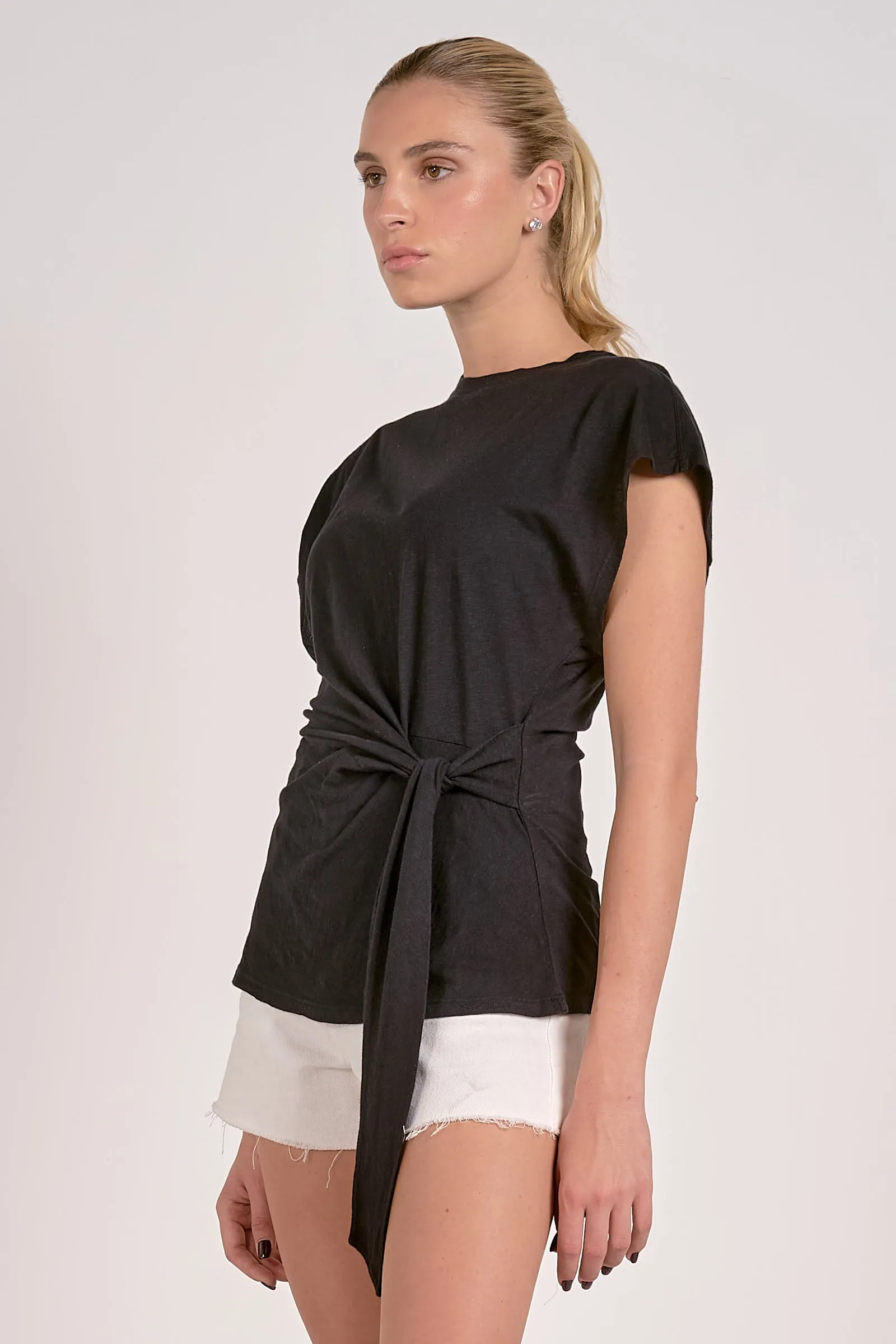 The Aria Short Sleeve Side Tie Knit Top