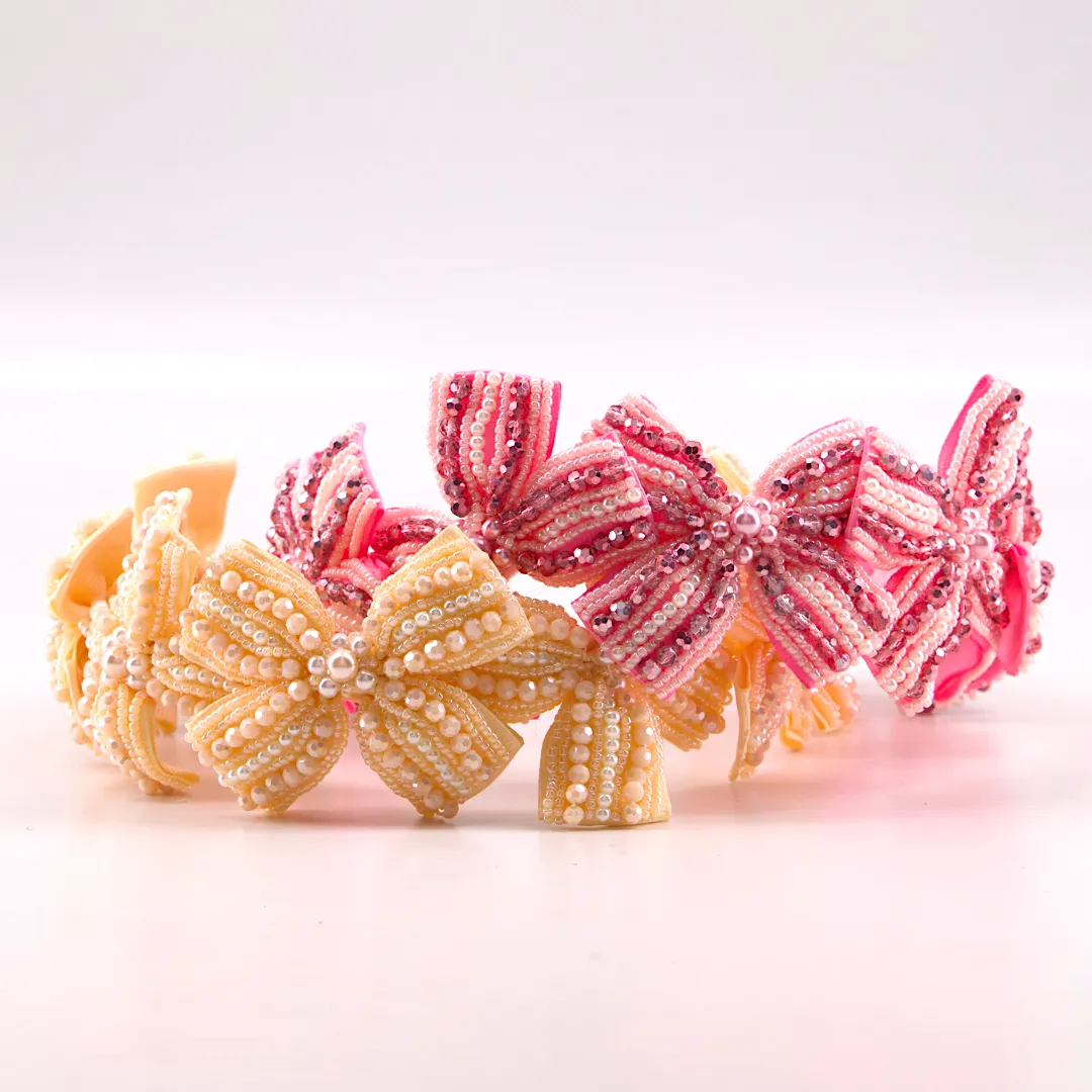 The Sariel Kids Luxury hand beaded Bow Headband