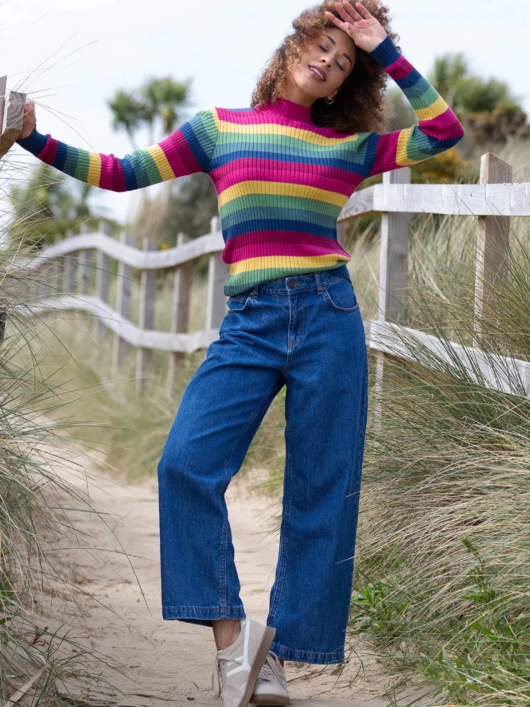 Trigon turtle neck knit top rainbow