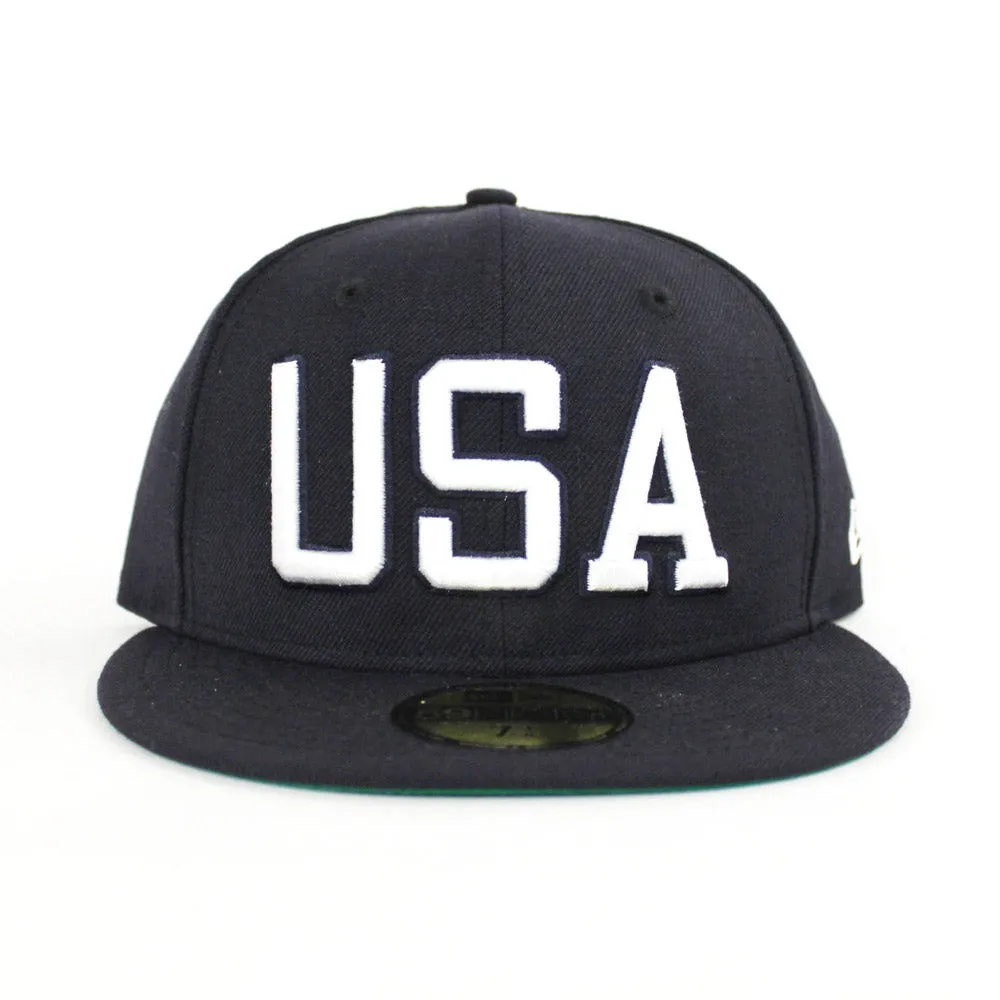 USA New Era 59Fifty Fitted Hat (Navy Green Under Brim)