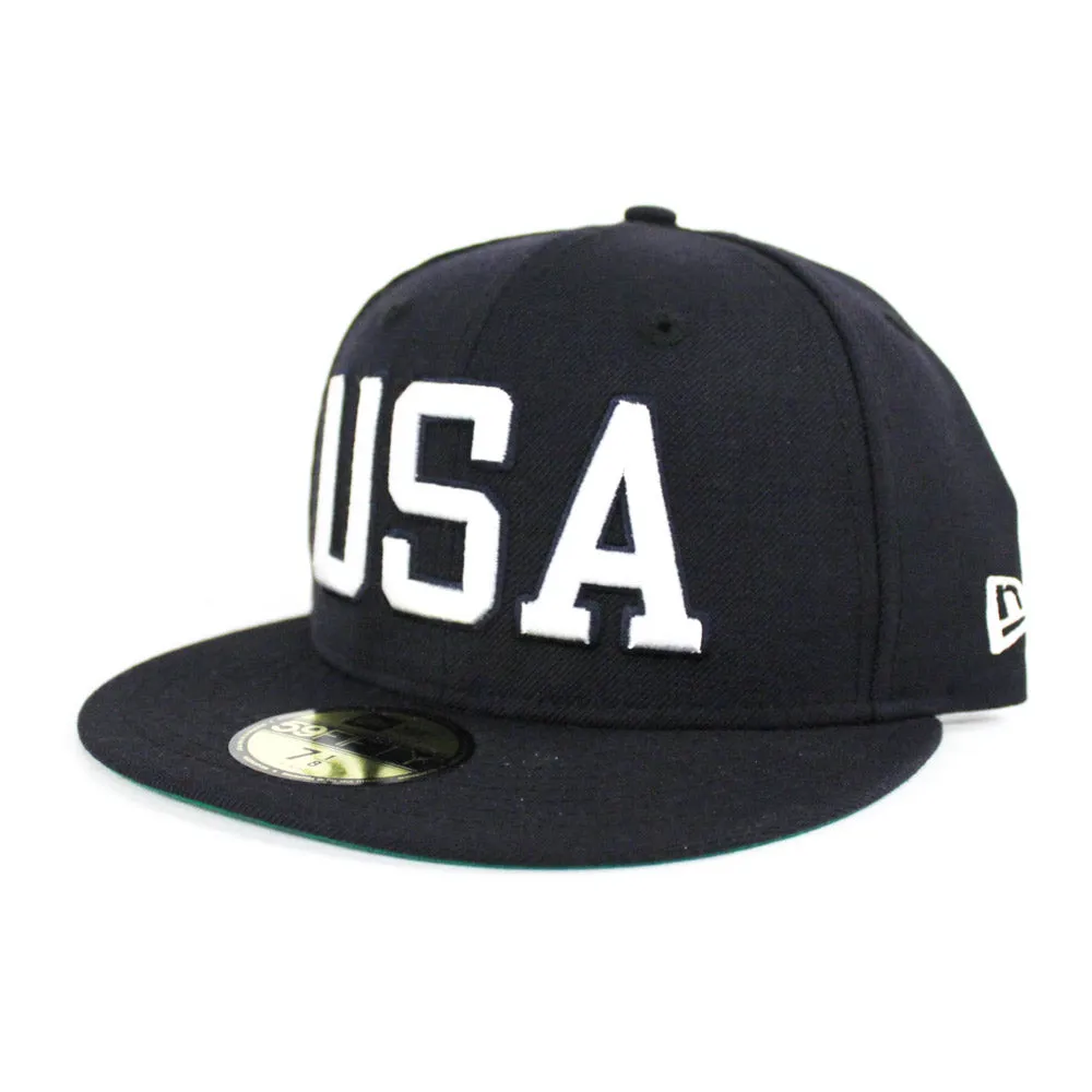 USA New Era 59Fifty Fitted Hat (Navy Green Under Brim)