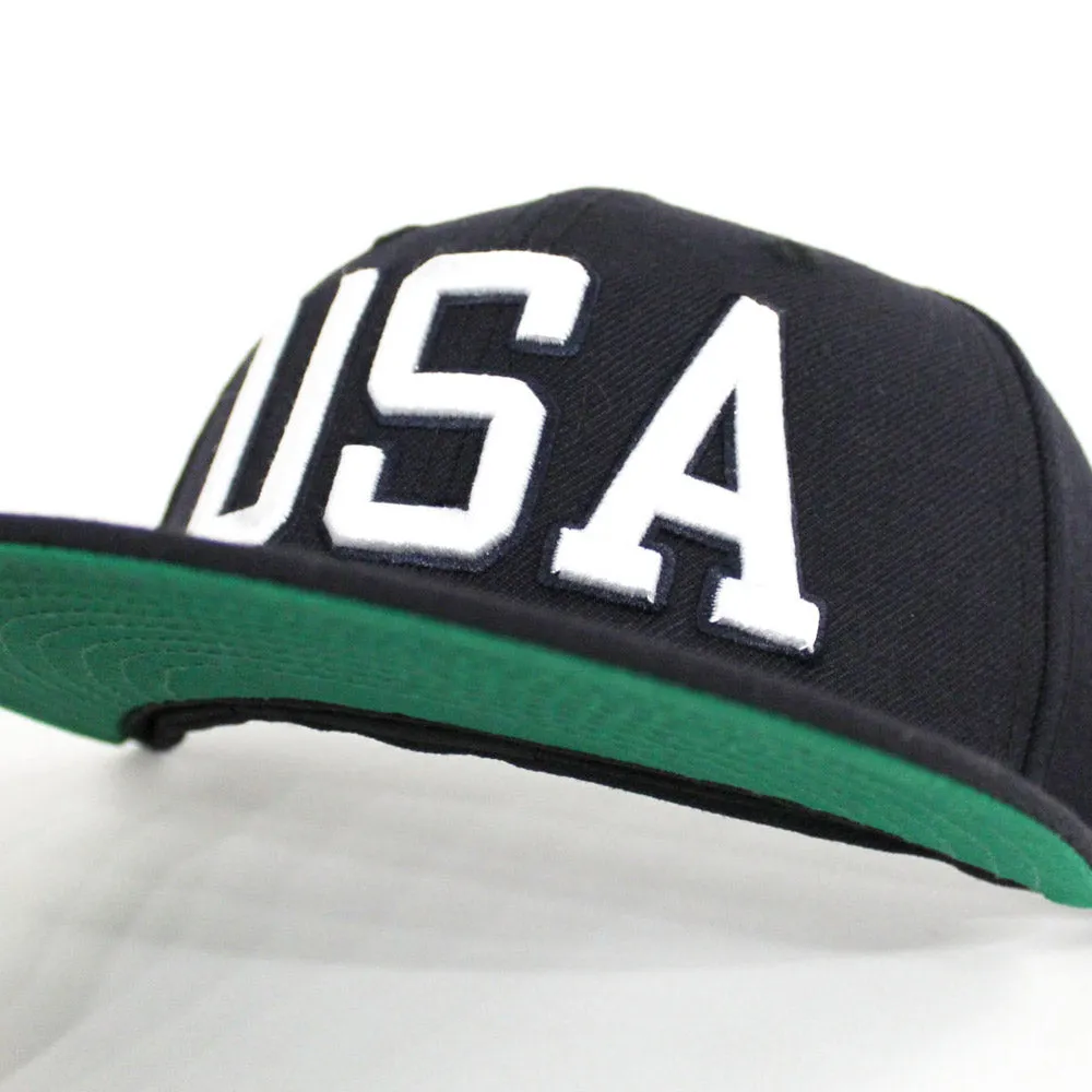 USA New Era 59Fifty Fitted Hat (Navy Green Under Brim)