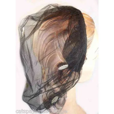 Vintage Black Tulle Headband Hat W/Appliqué 1950S