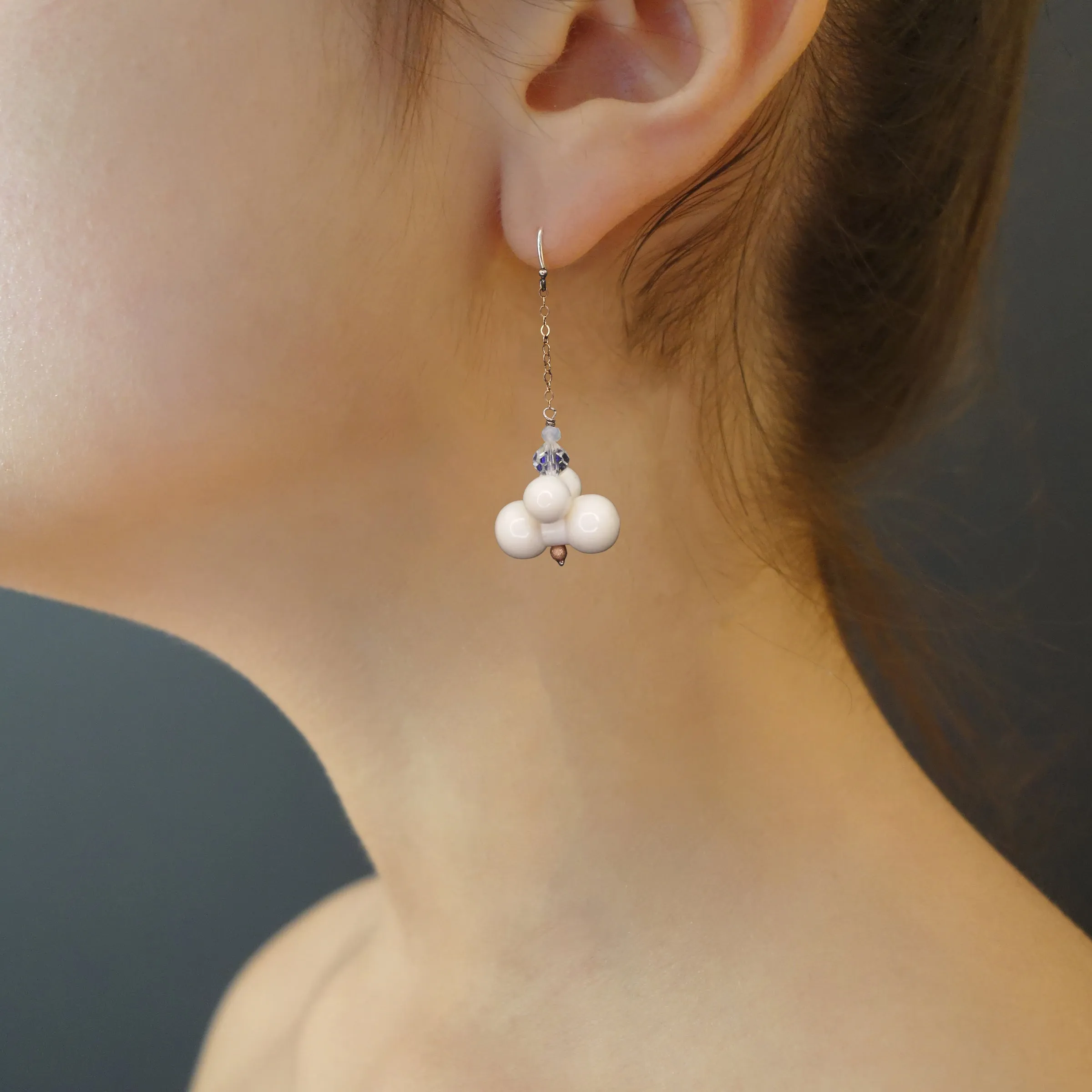 Vintage horn, rose gold, moonstone earring