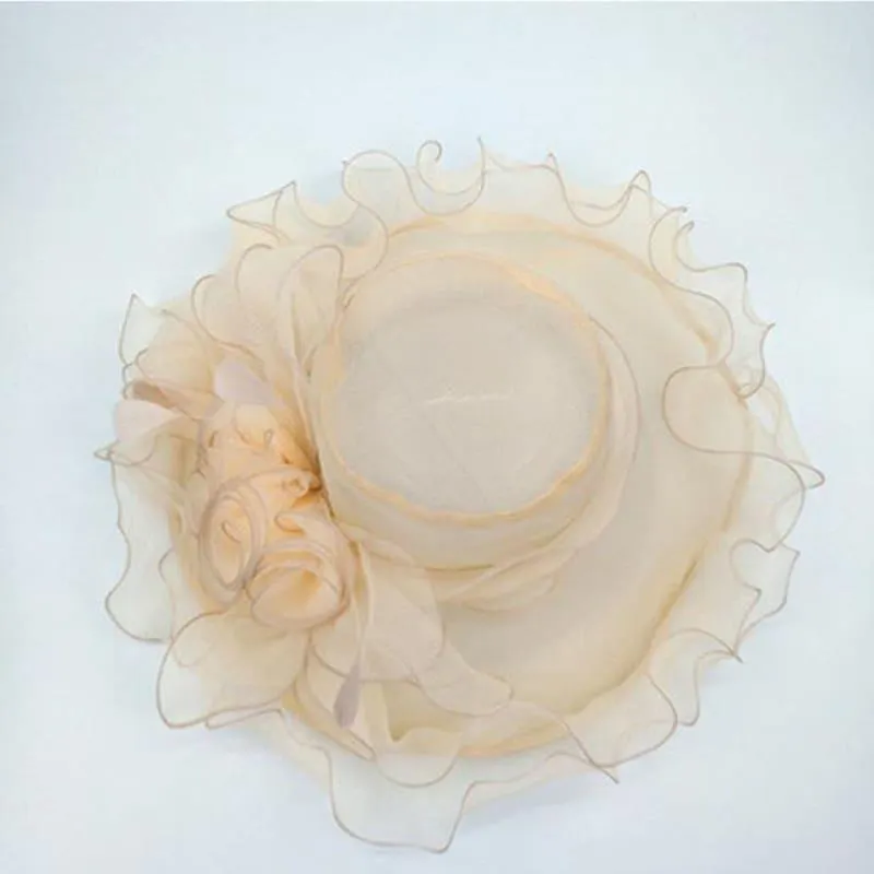 Vintage Kentucky Derby Hats Summer Fashion Big Flower Organza Sun Wide Brim Beach Hat