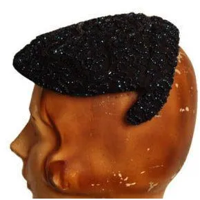 Vintage Navy Beaded Cocktail Hat 1940S Lilyan Models