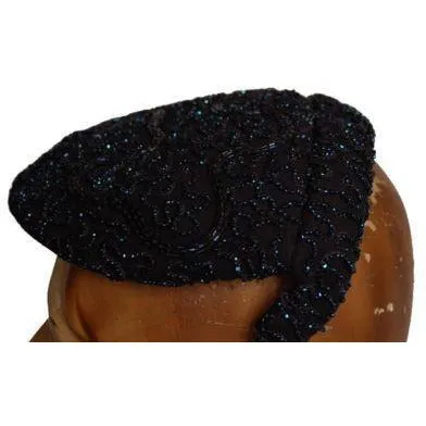 Vintage Navy Beaded Cocktail Hat 1940S Lilyan Models
