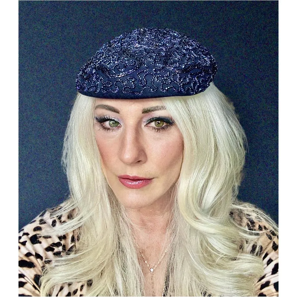Vintage Navy Beaded Cocktail Hat 1940S Lilyan Models