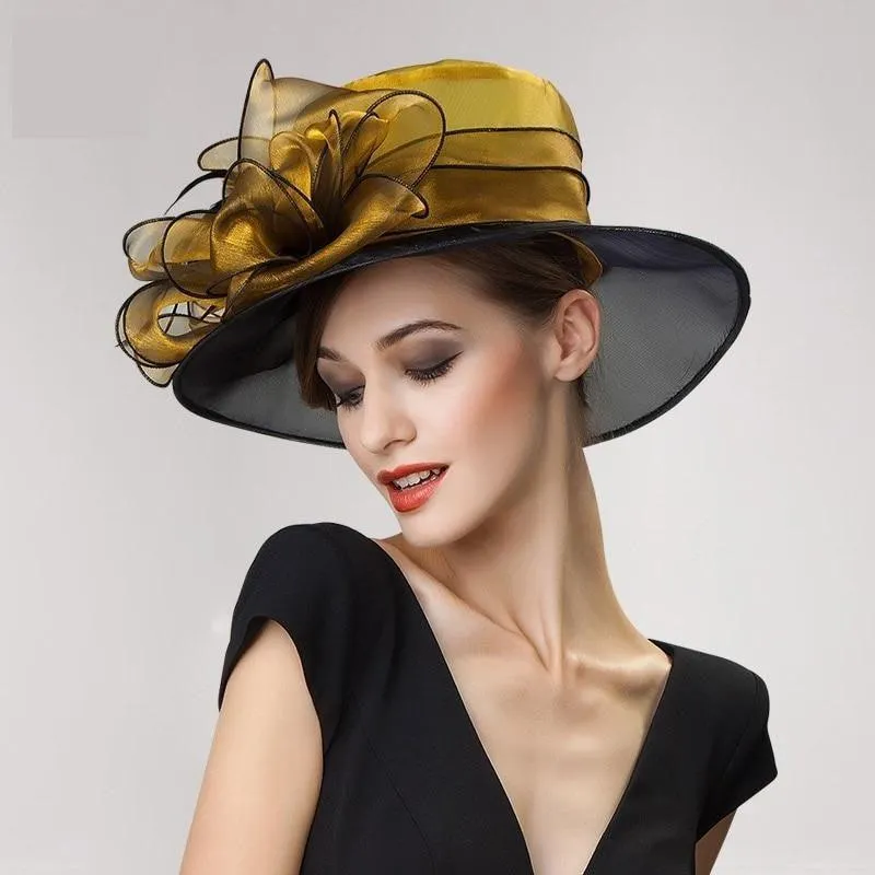 Vintage Organza Hats Large Wide Brim Bonnet  Kentucky Derby Hat