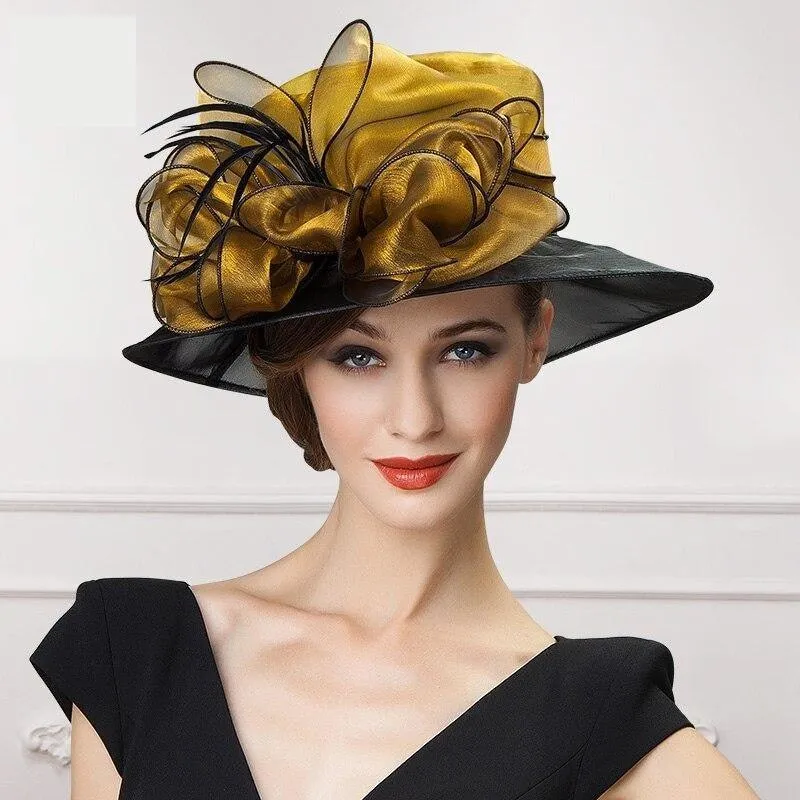 Vintage Organza Hats Large Wide Brim Bonnet  Kentucky Derby Hat