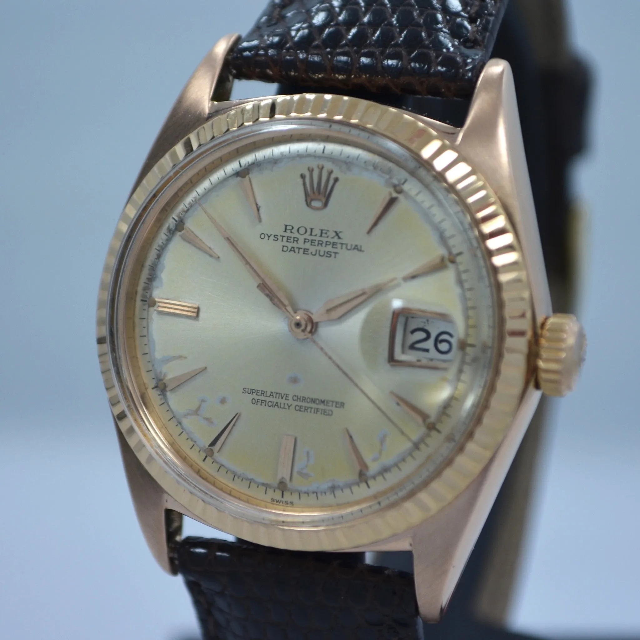Vintage Rolex Datejust 1601 Oyster Perpetual 18K Rose Gold 1959 Wristwatch